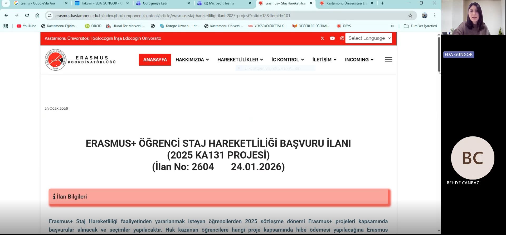 Erasmus+ Staj Hareketliliği Bilgilendirme Toplantısı 