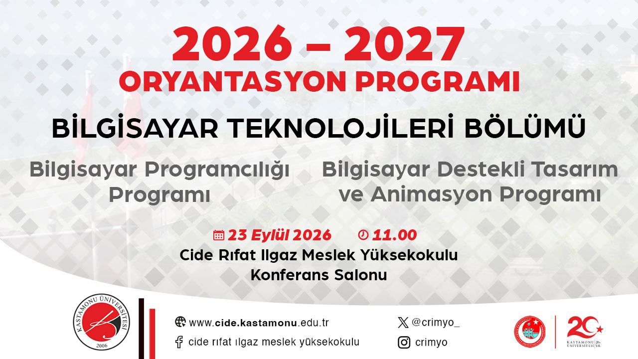 Bilgisayar Teknolojileri Bölümü 2026-2027 Oryantasyon Programı