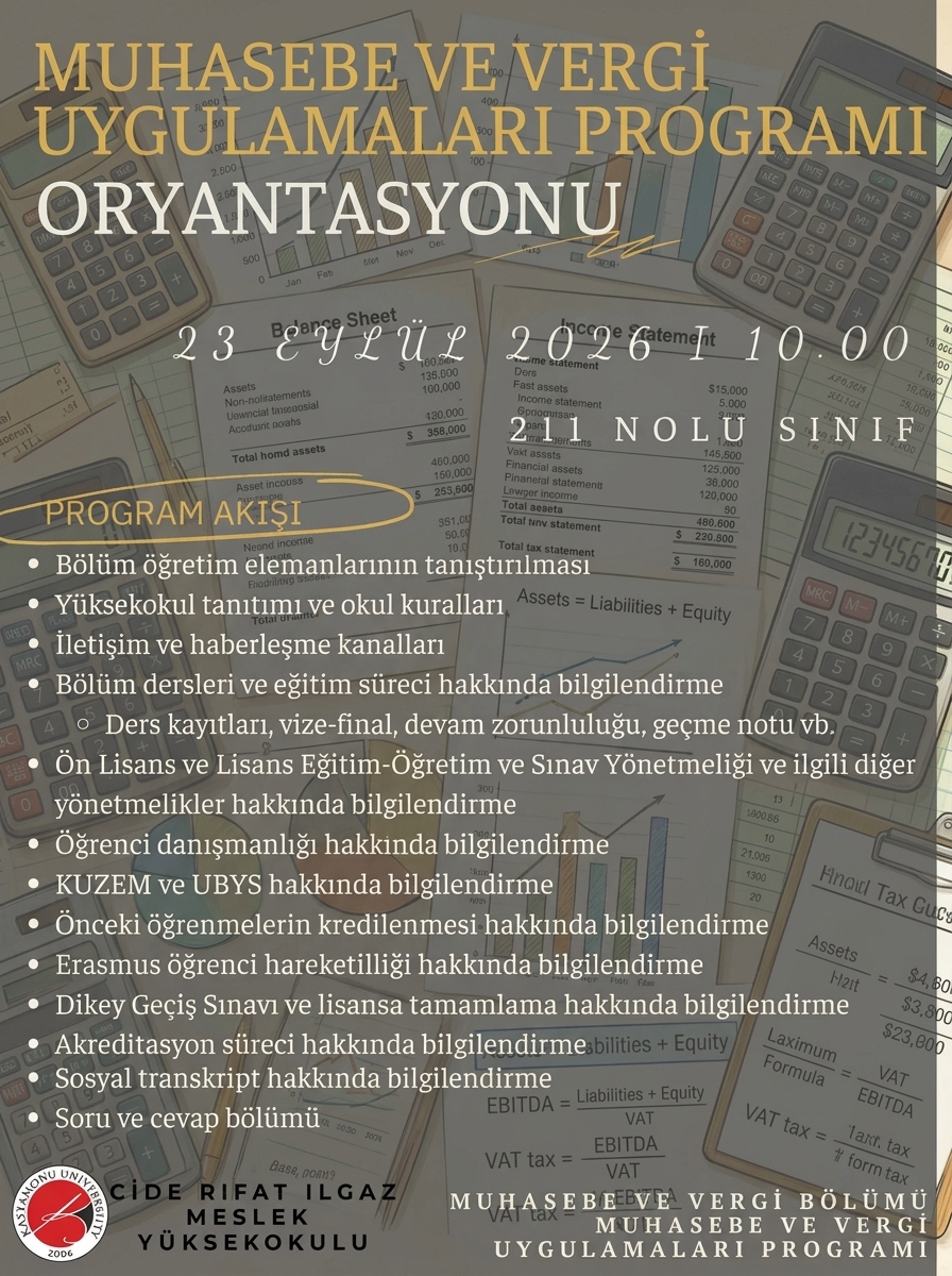 Muhasebe ve Vergi Uygulamaları Programı 2026-2027 Oryantasyon Programı