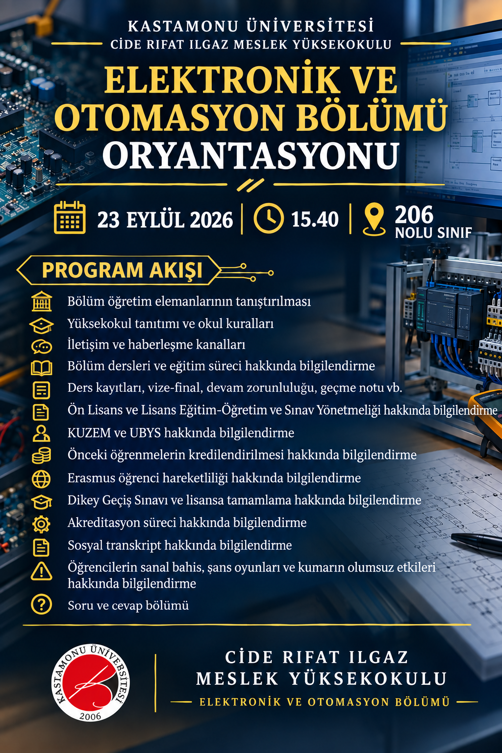 Elektronik ve Otomasyon Bölümü 2026-2027 Oryantasyon Programı